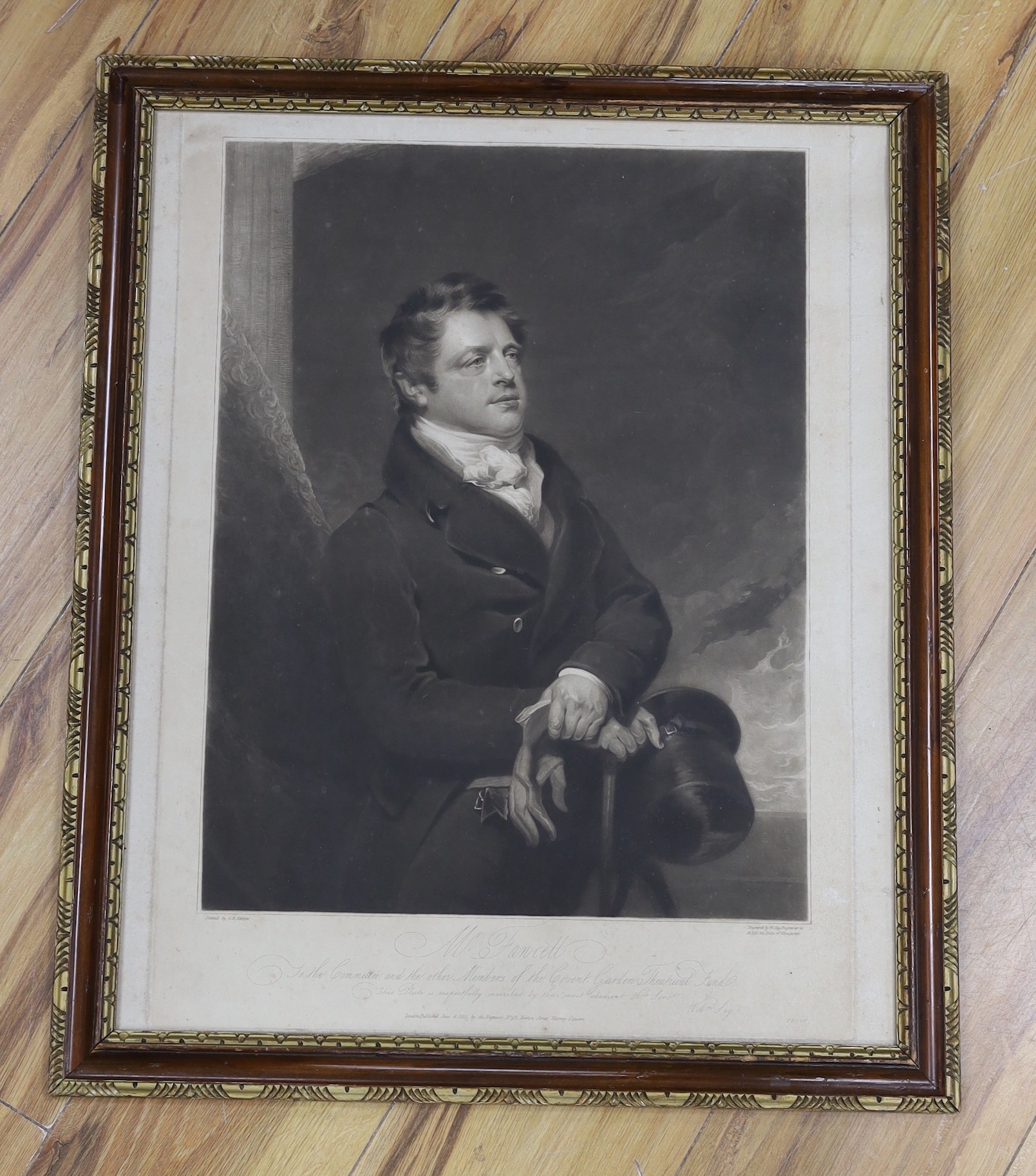 W. Say after G. Harlow, mezzotint, Mr Fawcett, overall 55 x 44.5cm